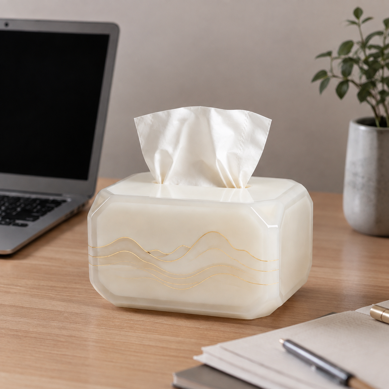 Artistic Jade-Like Tissue Box Cover with Gold Mountain Pattern