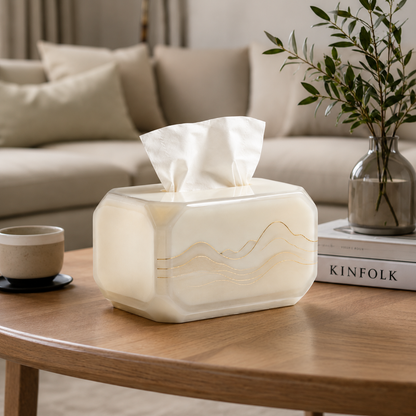 Artistic Jade-Like Tissue Box Cover with Gold Mountain Pattern