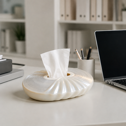 Pearl White Shell-Cloud Tissue Box with Ripple Texture