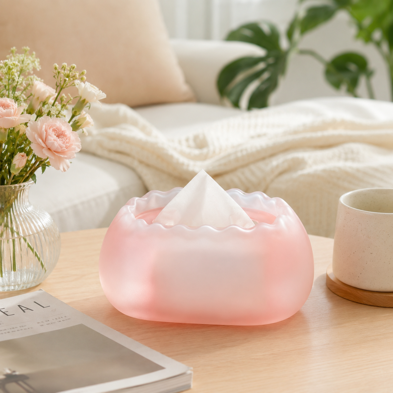 Frosted Pink Gradient Petal Tissue Box