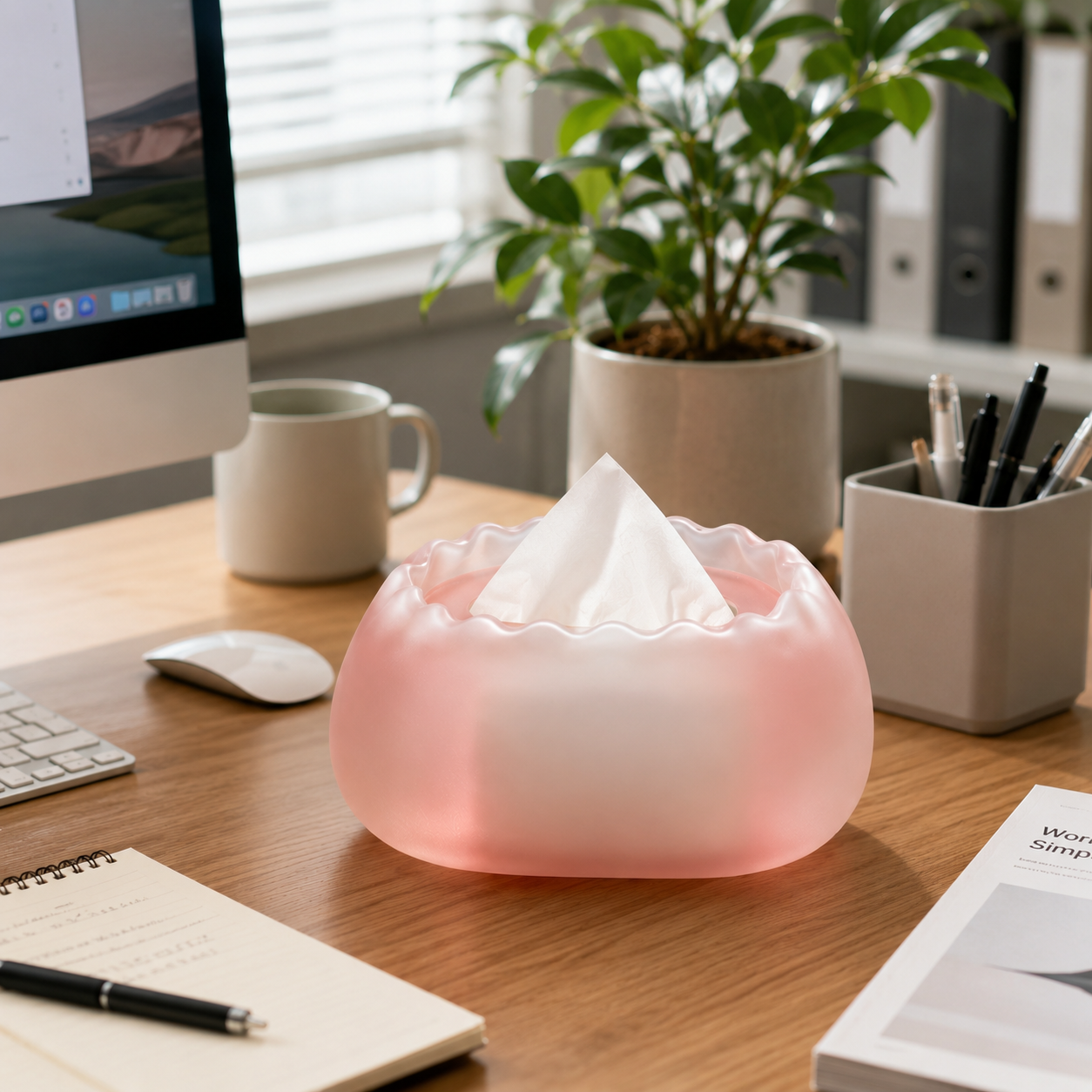 Frosted Pink Gradient Petal Tissue Box