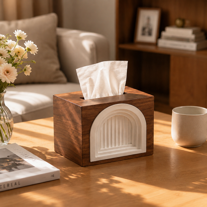 Mid-Century Walnut Arch Tissue Box