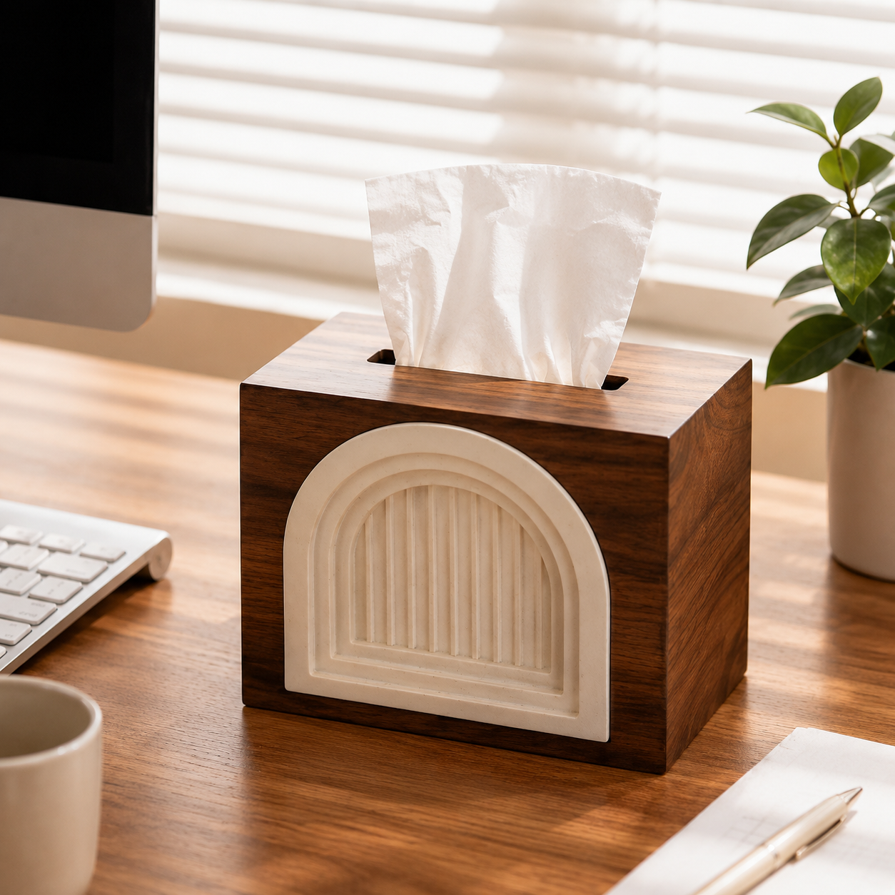 Mid-Century Walnut Arch Tissue Box