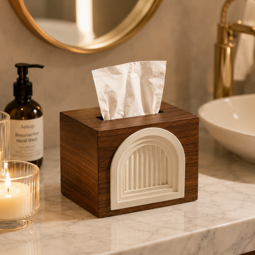 Mid-Century Walnut Arch Tissue Box